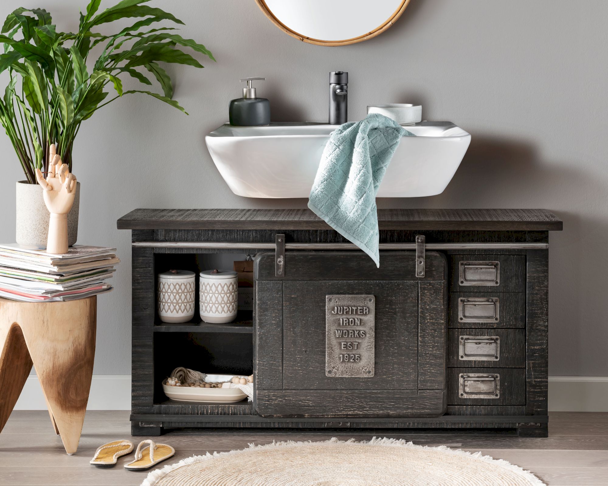 3S Frankenmöbel »Cosma« Massivholz Badezimmer-Unterschrank II grau BA-0480 / 120x60x40 cm