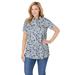 Plus Size Women's Perfect Printed Short-Sleeve Polo Shirt by Woman Within in Heather Grey Pretty Floral (Size S)