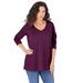 Plus Size Women's Long-Sleeve V-Neck Ultimate Tee by Roaman's in Dark Berry (Size 38/40) Shirt