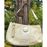 Coach Bags | Coach Creed Ivory Patent Distressed Leather Embossed Small Shoulder Bag Purse | Color: Cream/Gray | Size: Os