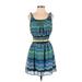 BCX Casual Dress - Mini Scoop Neck Sleeveless: Blue Chevron/Herringbone Dresses - Women's Size Small