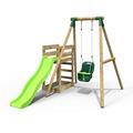 Rebo® Wooden Swing Set plus Deck and Slide - Pluto Green | OutdoorToys | Garden Swing Children | Kids Garden Furniture | Garden Toys | Swing and Slides for Kids