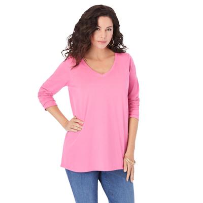 Plus Size Women's Ultimate Long Sleeve V Neck Tee by Roaman's in Vintage Rose (Size 38/40) Shirt