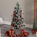 The Holiday Aisle® 4' H Pine Flocked/Frosted Christmas Tree w/ 50 LED Lights & Ball Ornaments in Green/White | 22 W x 22 D in | Wayfair