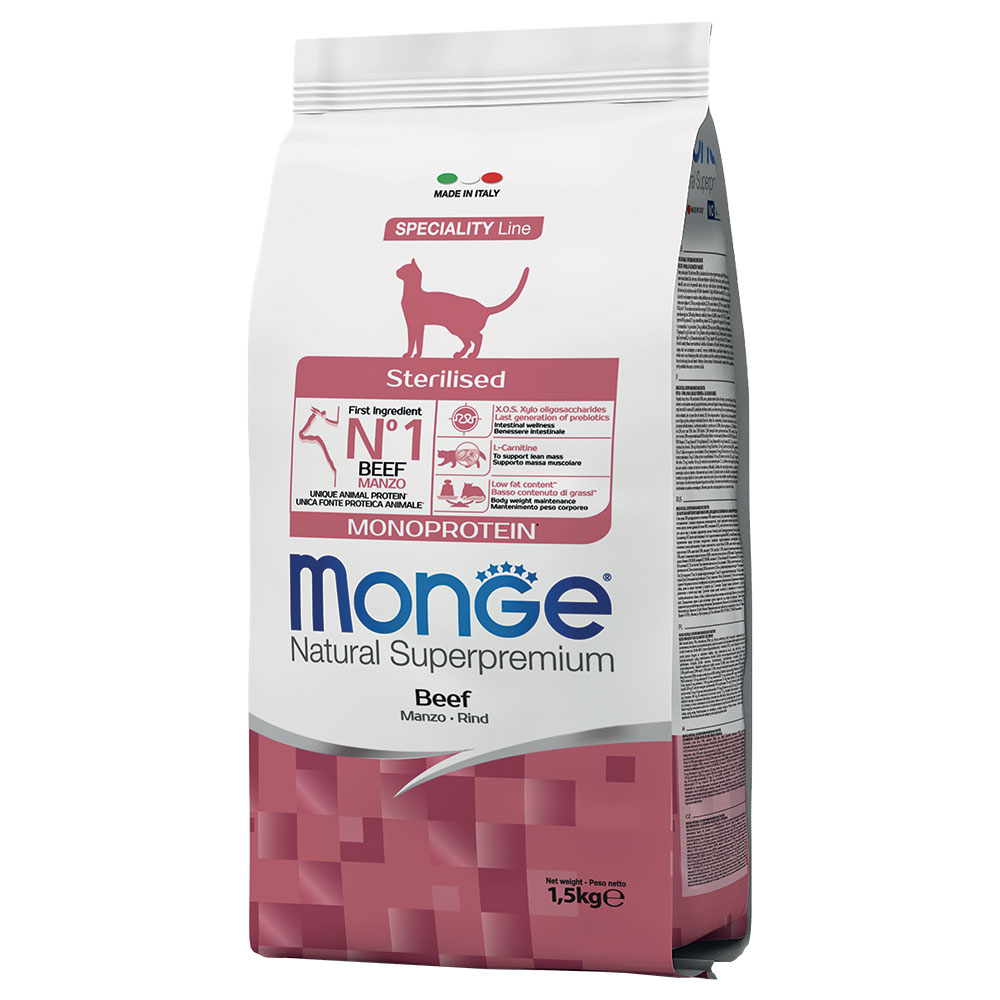 Monge Monoprotein Sterilized Manzo Crocchette per gatti - Set %: 3 x 1,5 kg