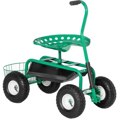 Gartenwagen mit Rollsitz bis 150 kg mit Ablage Korb für kleine Gartengeräte Werkstattwagen fahrbar Image