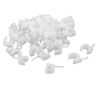 100 x Wall Mount 8mm Dia Electric Cable Circle Nail Clips Fasteners - White