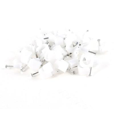 65 Pcs 10mm Diameter Electric Cable White Plastic Circle Nail Clips - White, Silver Tone