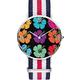 Qcc Toddlers Children Fashion Hawaiian Flower Hibiscus Wrist Watches Leisure Elegance Design Watches Ultra Thin Silver Dial Suitable for Women Men Holiday Wear