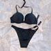 Victoria's Secret Swim | 34b Small Halter Bombshell Add 2 Cups Swimsuit Set Bikini Swim Top + Bottoms New | Color: Black/Silver | Size: S