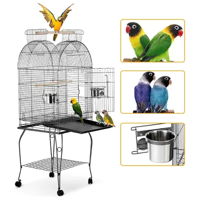Cage en fer pour oiseaux perroquets aras cacatoès perruches avec bol en acier inoxydable et