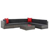 vidaXL 7 Piece Patio Lounge Set with Cushions Poly Rattan Gray