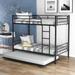 Twin-Over-Twin Metal Bunk Bed with Trundle Pull-out Bed Can Be Divided into Two Beds and Full Length Guardrail