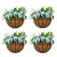 NUPTIO 4 Pcs Outdoor Wall Planter Basket Hanging Planters for Fence Plant Hanger for Garden Decor, Hanging Flower Basket with Basket Liners for Plants, Metal Hanging Baskets for Plants Outdoor