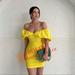 Zara Dresses | Bloggers Fav Zara Yellow Ruched Balloon Sleeves Dress | Color: Yellow | Size: S