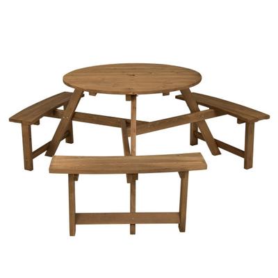 Costway 6-person Round Wooden Picnic Table with Um...