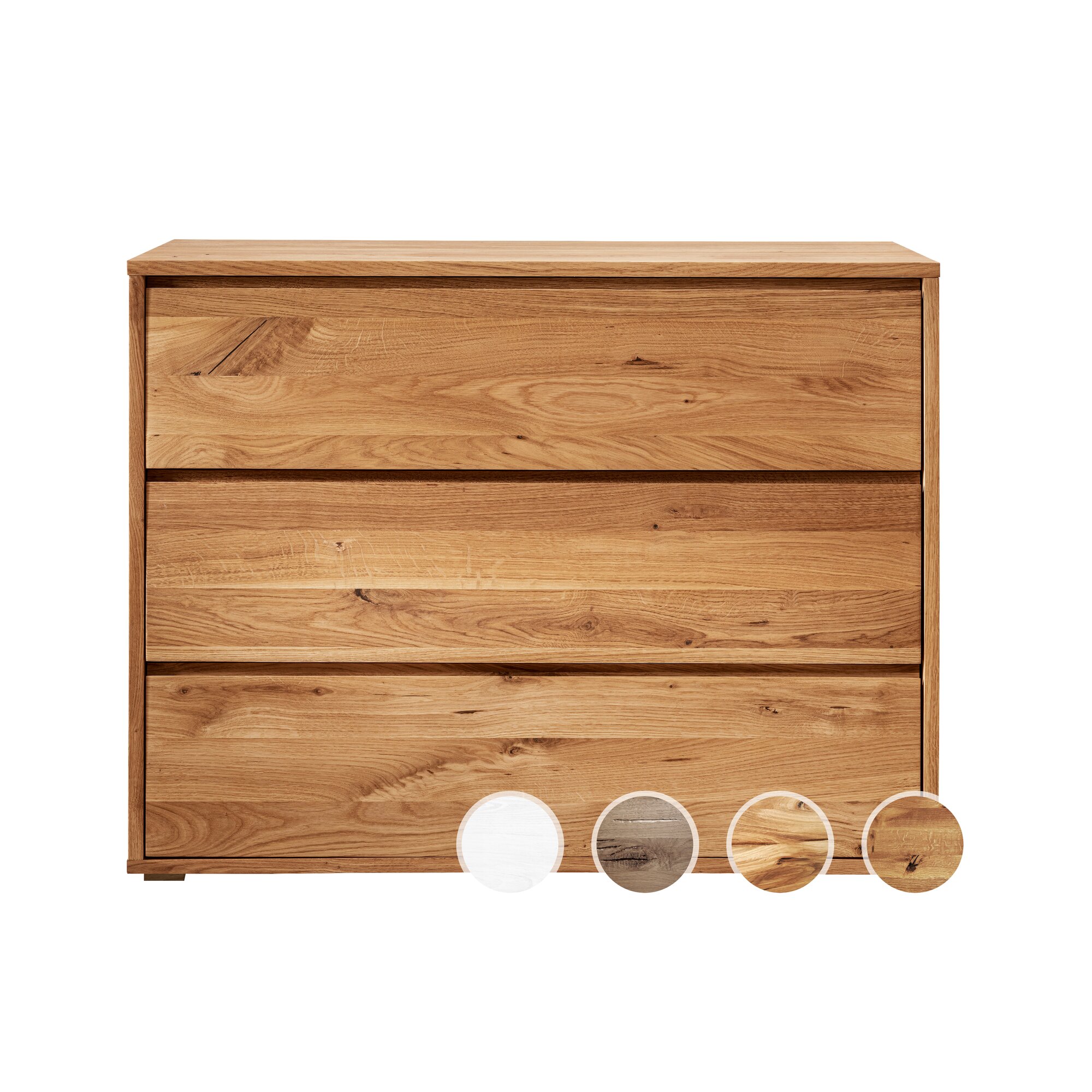 BlackWood »Dolce Vita« Wildeiche Massivholz Kommode I mit 3 Schubladen / Wildeiche natur / Metallkufen