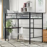 Twin Metal Bunk Bed with Desk Ladder and Guardrails Loft Bed for Bedroom, Black