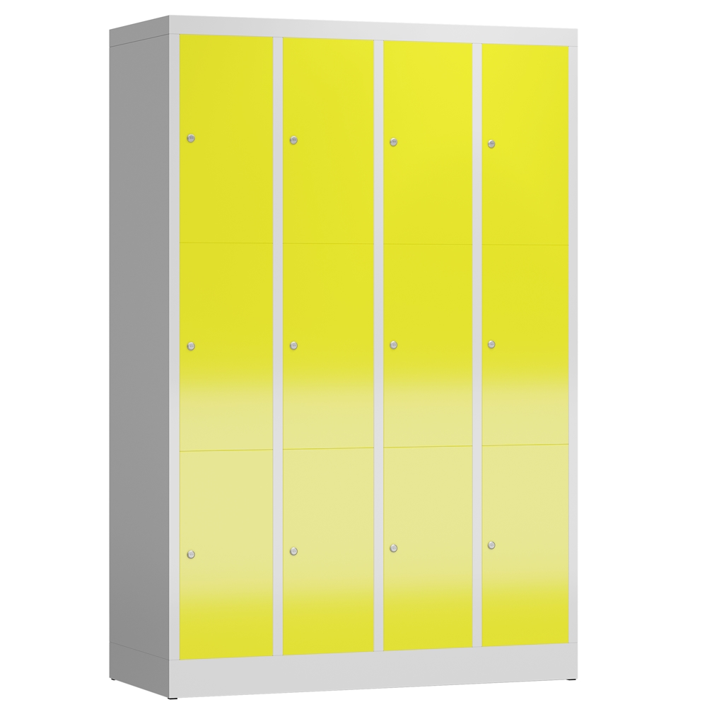 ClassiX Schließfachschrank, 4 Abteile à 3 Fächer, 1800 x 1185 x 500 mm, lichtgrau/zinkgelb Image