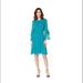 Nine West Dresses | Nine West Metallic Clip Jacquard Long Sleeve Fit Flare Dress W Bow Detail | Color: Blue/Green | Size: 18