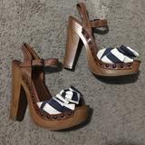 Jessica Simpson Shoes | Jessica Simpson Chunky Heels | Color: Blue/Brown | Size: 7.5