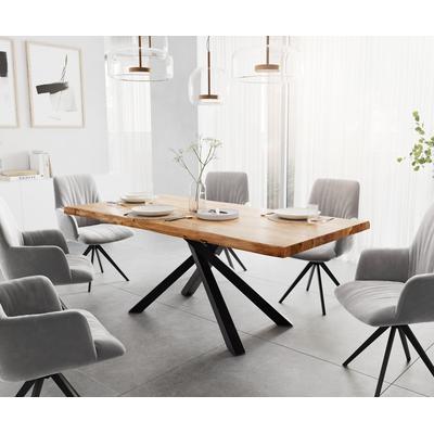 DELIFE Esstisch Edge 200x100 XL Akazie Natur Kreuzgestell Rechteck Schwarz Live-Edge, Esstische, Baumkantenmöbel, Massivholzmöbel, Massivholz Image