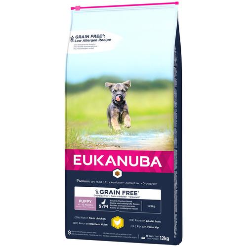 12kg Eukanuba Grain Free Puppy Small / Medium Breed Huhn Hundefutter trocken