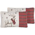 Lot de 2 Coussins de Noël avec Motif de Renne 30 x 50 cm en Polyester Tissu Rouge et Blanc Beliani