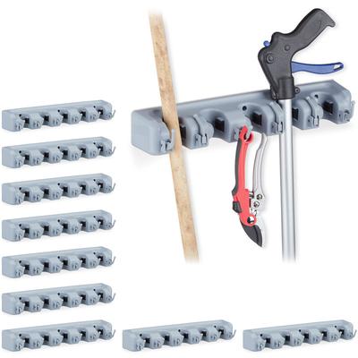 Relaxdays - 10 x Gerätehalter Wandhalterung, 50 Klemmhalter, 60 Klapphaken, Universal