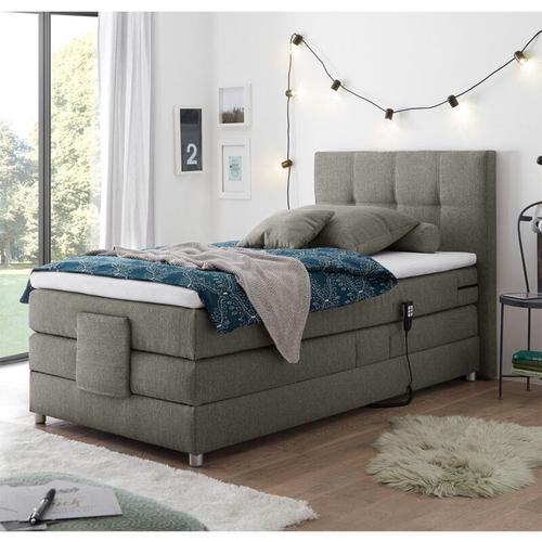 Boxspringbett Jugendbett in 120×200 cm MANAUS-09, in der Farbe silver, Visco-Topper, elektrisch