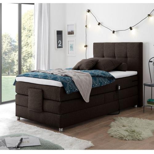 Boxspringbett Jugendbett in 120×200 cm MANAUS-09, in der Farbe mocca, Visco-Topper, elektrisch