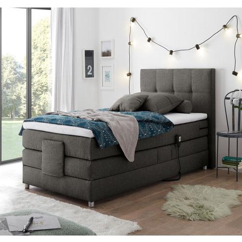 Boxspringbett Jugendbett in 120×200 cm MANAUS-09, in der Farbe Elephant grau, Visco-Topper,