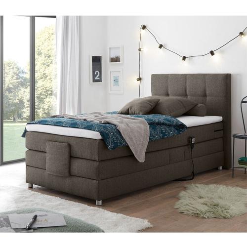 Boxspringbett Jugendbett in 120×200 cm MANAUS-09, in der Farbe stone, Visco-Topper, elektrisch