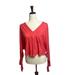 Free People Tops | Free People V-Neck Long Sleeve Top, Red, Women's Size Xs | Color: Red | Size: Xs