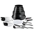 Tefal Ingenio Easy ON Non-Stick 20 piece Pan Set, 22&24&26&28 cm Frying Pans, 16&18&20 cm Saucepans, 24 cm Sautepan, 16&18&20 cm Lids, Draining Lid, Anti-Splatter Lid, 5 Utensils, 2 Handles, L1599402