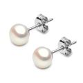 Freshwater Pearl Earrings | Kimura 9ct White Gold 6mm White Genuine Freshwater Button Pearl Stud Earrings for Women
