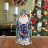 The Holiday Aisle® Masterpiece Wood Carved Sledding in the Night Skies Santa Figurine Wood in Brown | 7 H x 4 W x 4 D in | Wayfair