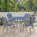 Beachcrest Home™ Fonzell Faux Wicker 5-Piece Outdoor Dining Table Set Wicker/Rattan in Blue/Brown/White | 39.5 W x 39.5 D in | Wayfair