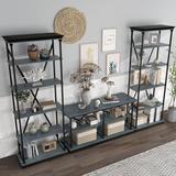Wade Logan® Athon Metal 3-Piece Console Table & Bookcase Set in Black/Blue/Brown | 84.25 H x 33.88 W x 15.75 D in | Wayfair