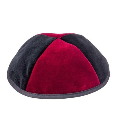 4 Part Black & Red Yarmulke With Rim