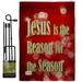 The Holiday Aisle® Kachig Jesus Is the Reason Winter Nativity Impressions 2-Sided Burlap 19 x 13 in. Flag Set in Red | 18.5 H x 13 W in | Wayfair