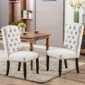Red Barrel Studio® Handcrafted Button-Tufted Thickened Parsons Dining Chairs w/ Nailhead Trim Wood/Upholstered/Fabric in Gray | Wayfair
