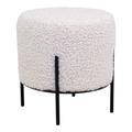 Pouf rond en tissu bouclette et métal ø35,5cm - Blanc