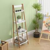 4 Tier White Ladder Shelf, Modern Wood Ladder Bookshelf, Leaning Bookcase Book Shelves for Living Room, Bedroom