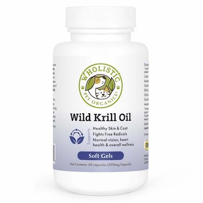 Wholistic Pet Organics Wild Krill Oil Antioxidant Support Capsules for Dogs and Cats Supplement, Count of 60