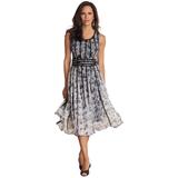 Plus Size Women's Printed Empire Waist Dress by Roaman's in White Black Daisy (Size 38 W) Formal Evening