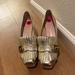 Gucci Shoes | Gucci Gold Marmont Platino Double G Fringe Leather Platform Pumps | Color: Gold | Size: 36.5