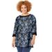 Plus Size Women's Liz&Me® Boatneck Top by Liz&Me in Black Floral Dot (Size 5X)