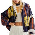 Free People Jackets & Coats | Hp New Free People We The Free Patch & Reverse Xs Blue Yellow Plaid Hoodie | Color: Blue/Yellow | Size: Xs