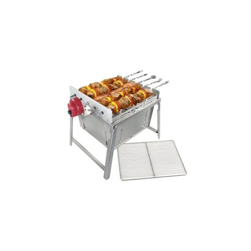 RAMBO TOGO Schaschlik Grill aus Edelstahl, kompakter Holzkohlegrill mit Motor